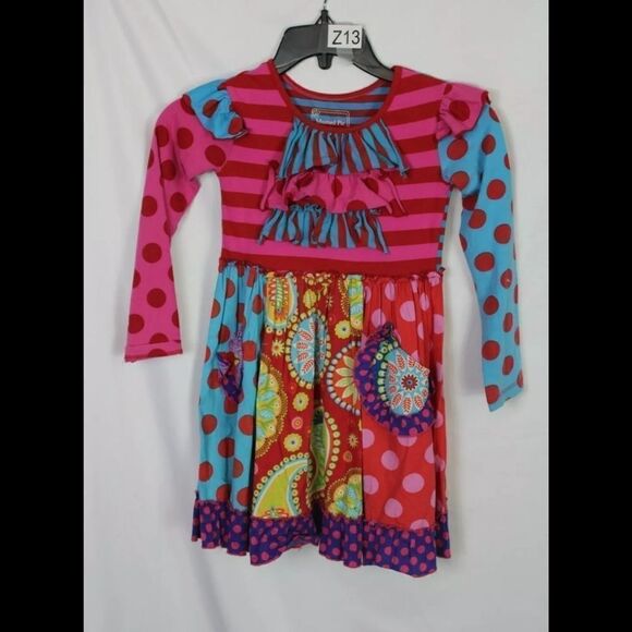 Mustard Pie blue pink red polka dots long sleeves dress 4t - Picture 1 of 6